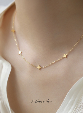百搭叠戴森系满天星四叶草短款项链钛钢保色学生choker锁骨短链女