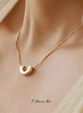不怕水镀18k金U型吊坠项链冷淡风蛇骨链欧美ins小众极简锁骨链女