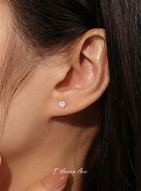 s999纯银防过敏镶钻耳钉女养耳洞耳骨钉睡觉免摘小耳蜗钉百搭叠戴