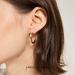 C型hoop耳圈素圈耳环2cm银针直针高级感法式 小众通勤老钱风耳饰