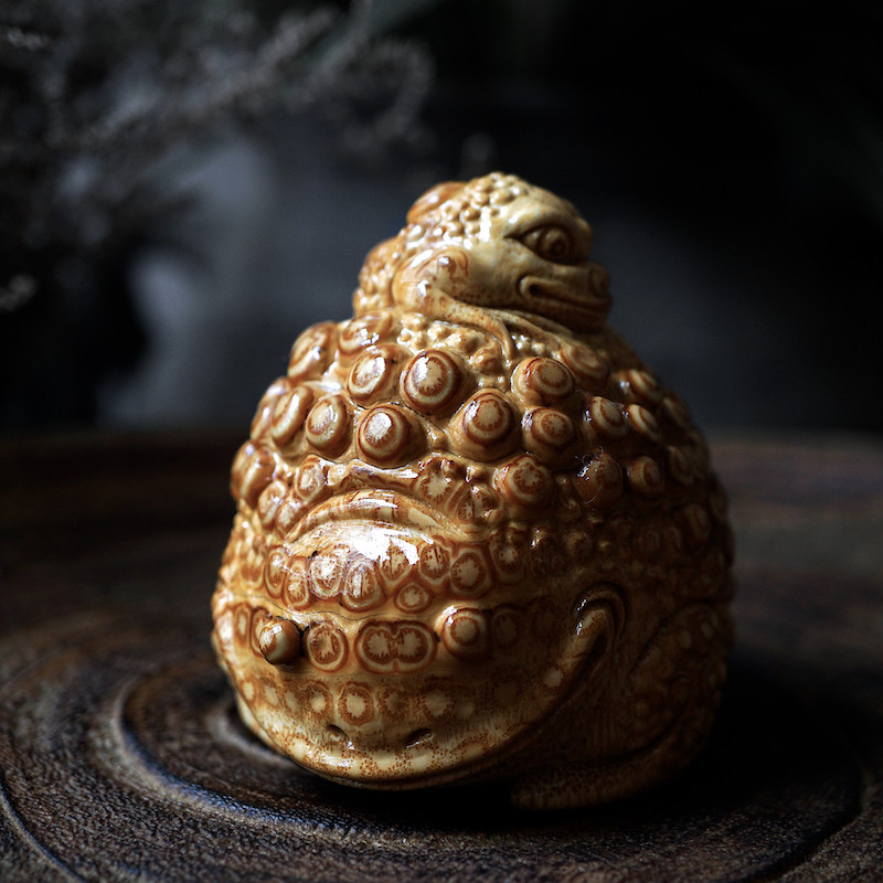 三舍出品满钉老料雕刻母子金蟾手把件名家纯手工招财文玩茶宠摆件