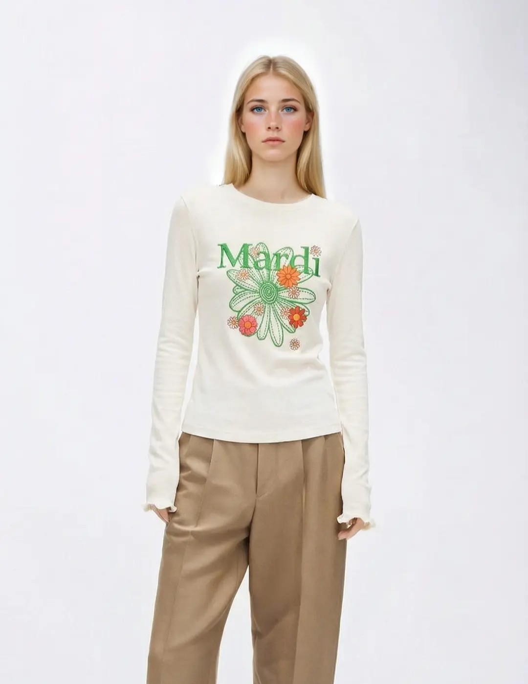 Mardi雏菊印花2025秋冬季圆领休闲针织打底衫轻奢女装