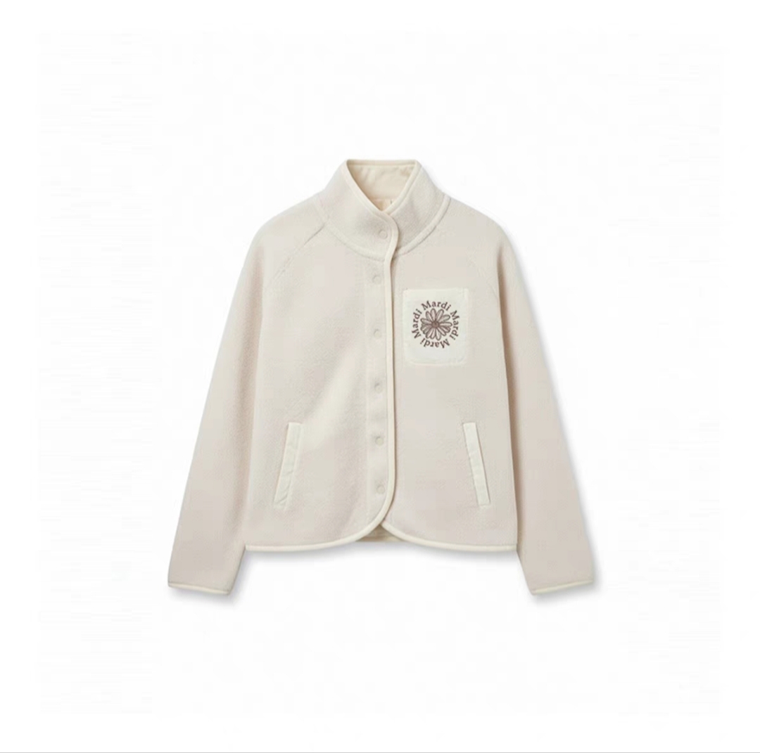 Mardi小香风仿羊羔绒外套2025冬季新款韩系雏菊刺绣立领上衣棉服