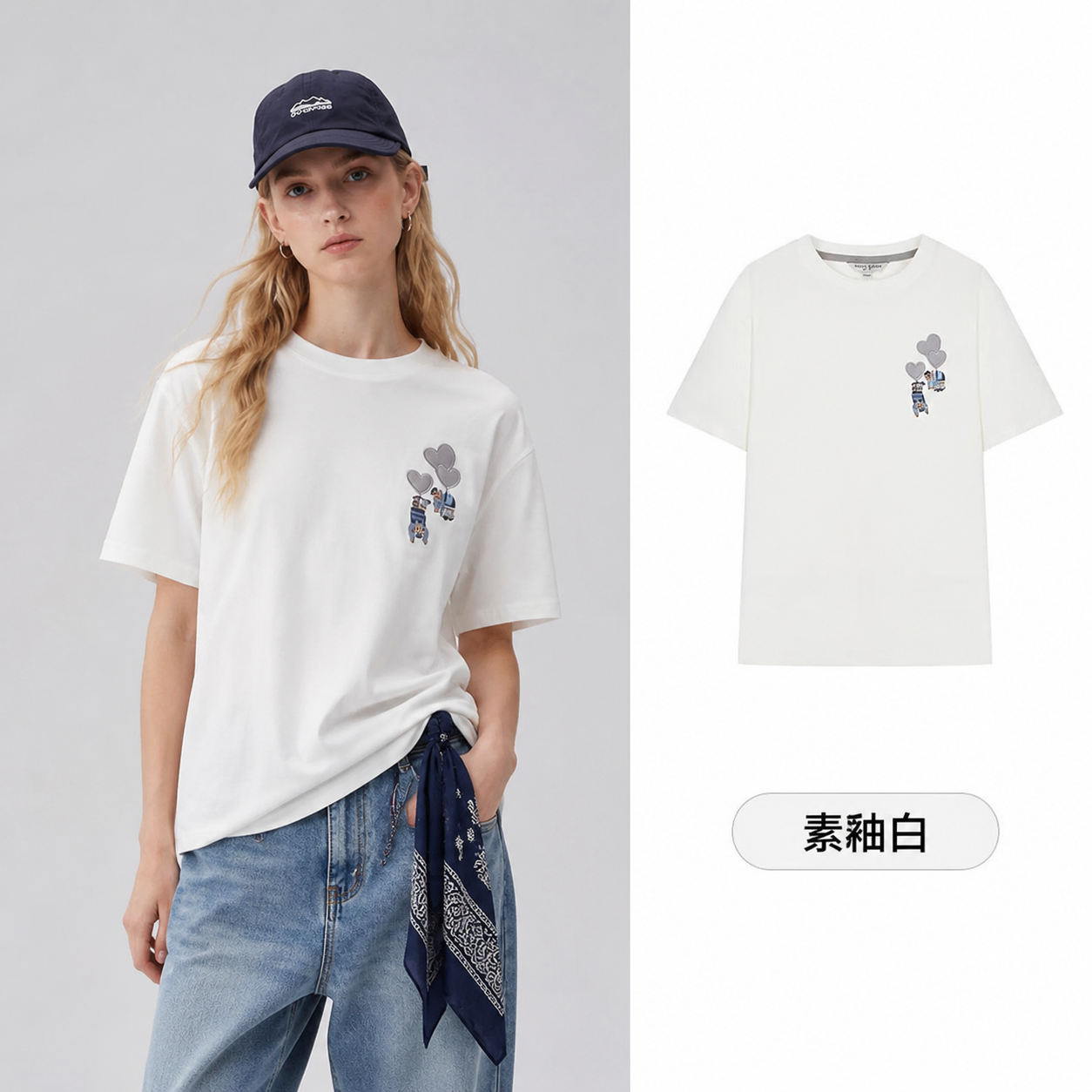 学院风小熊印花女短袖圆领T恤