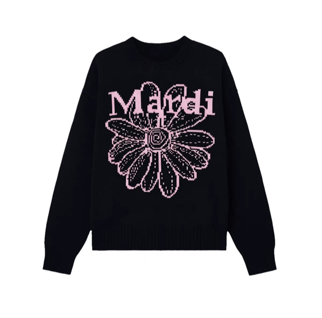 Mardi韩系经典雏菊圆领宽松毛衣25秋冬新款时尚轻奢针织休闲上衣