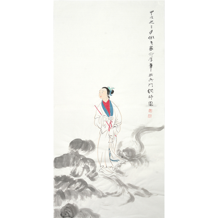 纯手绘装饰画国画水墨画人物画张大千作品房间画图片