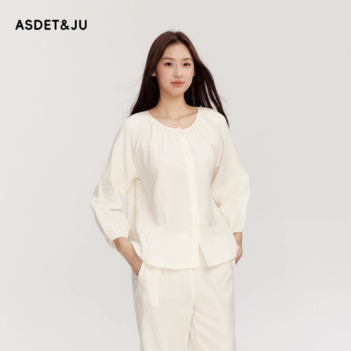 甜美可爱圆领长袖女睡衣家居服套
