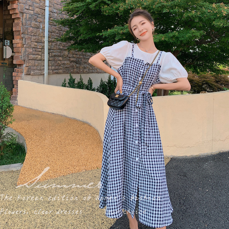 【现货】假两件格子拼接法式气质连衣裙255-2153-P105控158,女装连衣裙,浙宝288（原255）
