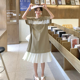 法式气质蕾丝拼接T恤连衣裙女2025夏季新款韩版宽松显瘦撞色长裙，女装连衣裙，浙宝288（原255）
