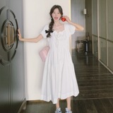 白色泡泡袖连衣裙女2025春秋新款法式温柔风甜美收腰显瘦初恋长裙，女装连衣裙，浙宝288（原255）