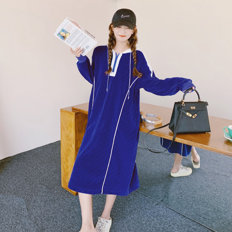 【现货】秋装克莱茵蓝棋盘格卫衣连衣裙255-2225-P135控198,女装连衣裙,浙宝288（原255）