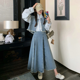 设计感减龄牛仔套装裙女2025年秋季新款马甲条纹衬衫半身裙三件套，女装连衣裙，浙宝288（原255）