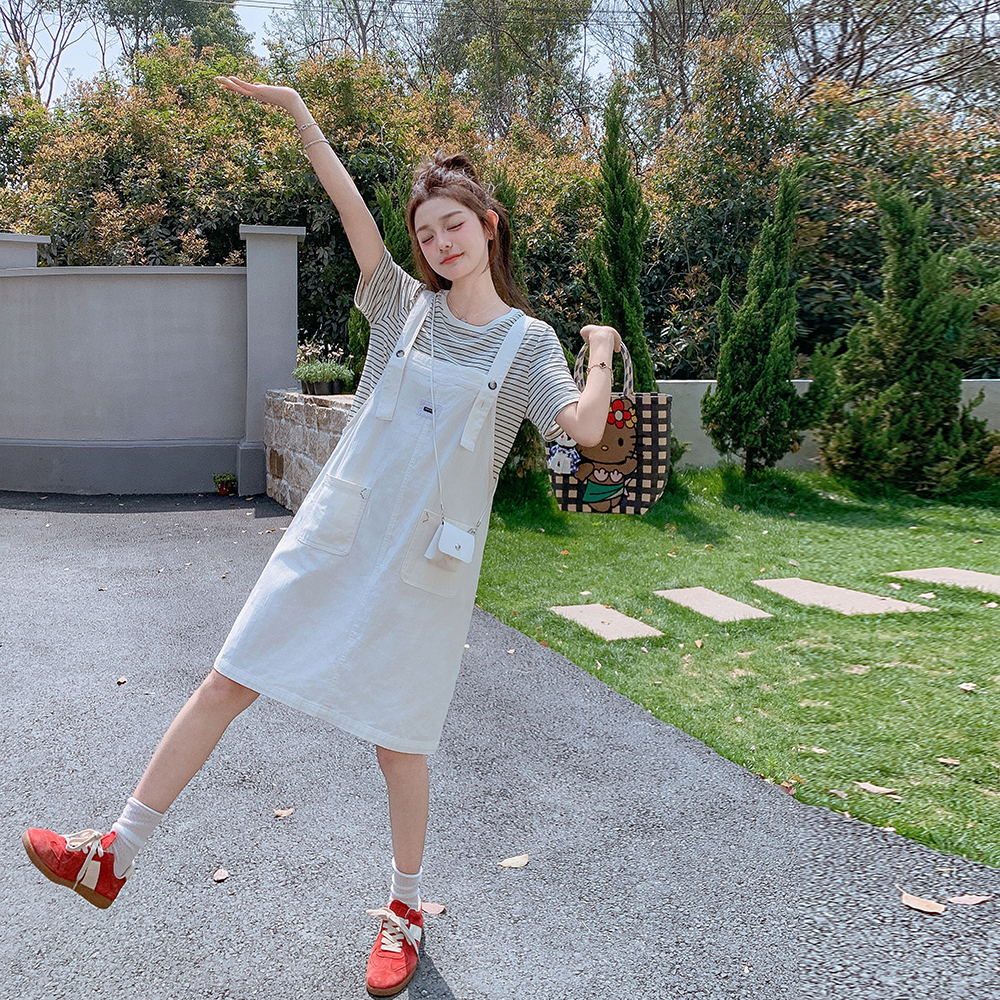 夏日学院风小清新背带连衣裙女2025夏季新款小个子休闲宽松两件套，女装连衣裙，浙宝288（原255）
