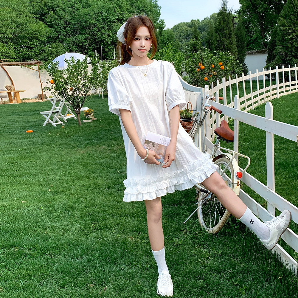 超仙度假风白色花边连衣裙女2025夏季新款温柔甜美时髦百搭短裙子,女装连衣裙,浙宝288（原255）