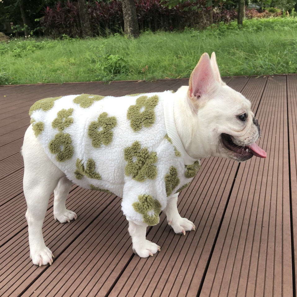 新款宠物衣服 狗狗冬装衣服颗粒绒可爱小花毛绒衣  法斗胖狗衣服