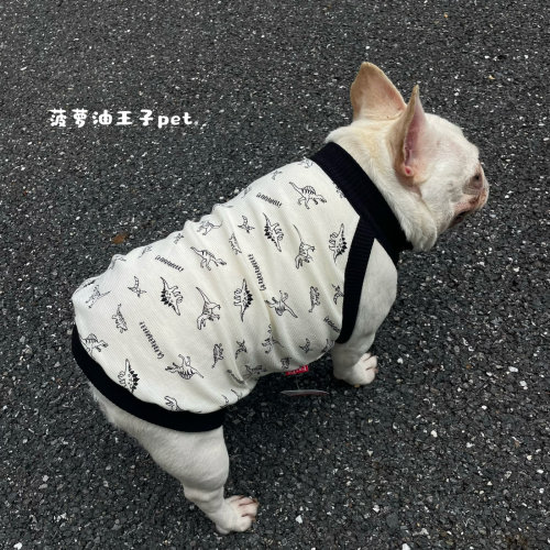 新款宠物春夏薄款挂脖背心透气格纹棉质衫胖狗狗衣服法斗柯基恶霸