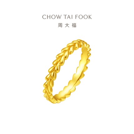 周大福珠宝首饰穗穗平安麦穗足金黄金戒指计价EOF554
