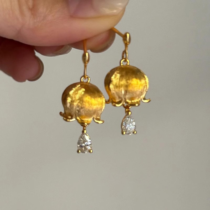 金色拉丝铃兰花水滴吊坠耳环