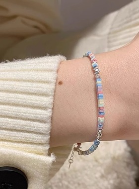 彩色碎银子手链简约ins