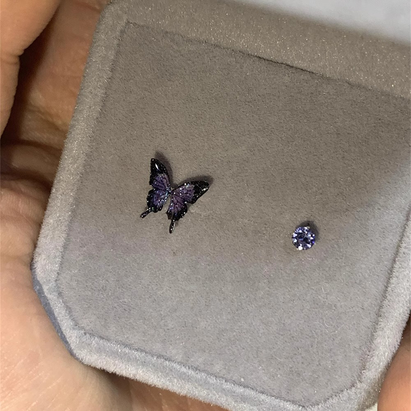 925银针蓝色蝴蝶耳钉小众