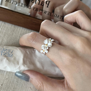 复古小众设计感银色栀子花戒指独特个性精致高级感轻奢开口食指戒