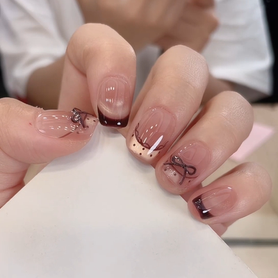 秋冬裸色渐变法式波点千金美甲穿戴甲短款高级感显白穿戴美甲成品