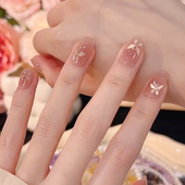 秋冬冰透蝴蝶猫眼美甲穿戴甲片短款 高级感裸色日常显白假指甲贴片