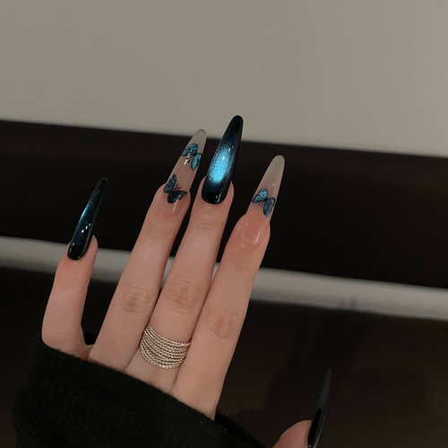 清冷蓝色高级感蝴纯手工穿戴甲片