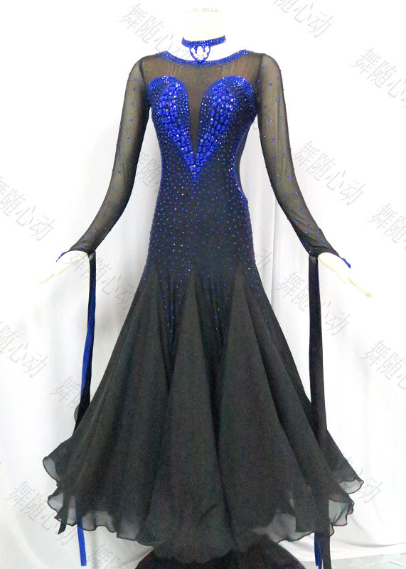 2018高档交谊国标演出比赛服摩登华尔兹舞裙大摆连衣裙新款定做