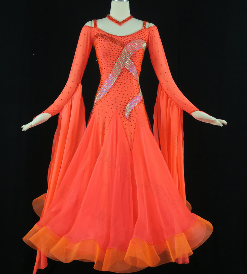 摩登舞裙 国标舞连衣裙 比赛裙新款 修身华尔兹探戈大摆裙定制