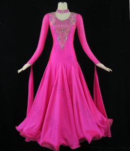 舞随心动国标交际表演演出比赛服 摩登华尔兹舞裙 大摆连衣裙定做