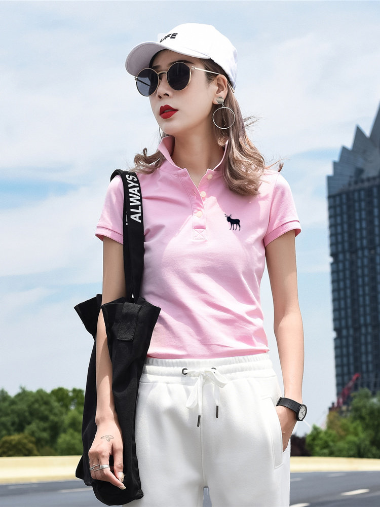 2025夏季保罗polo衫女装有领纯棉运动百塔修身半袖小清新短袖T恤