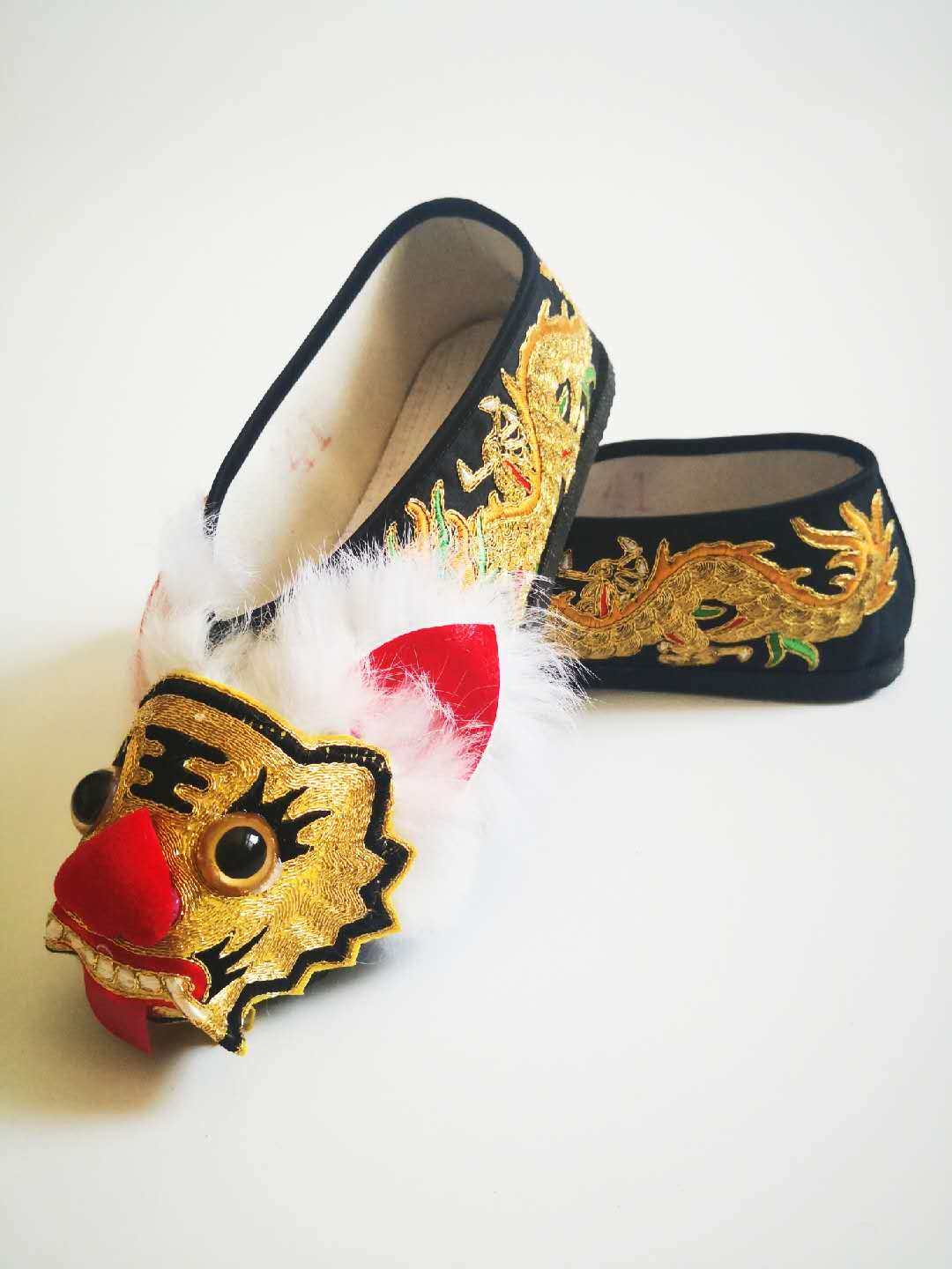 戏剧武生虎靴将军战靴川剧变脸虎头靴厚底变脸虎靴盘金绣虎头靴