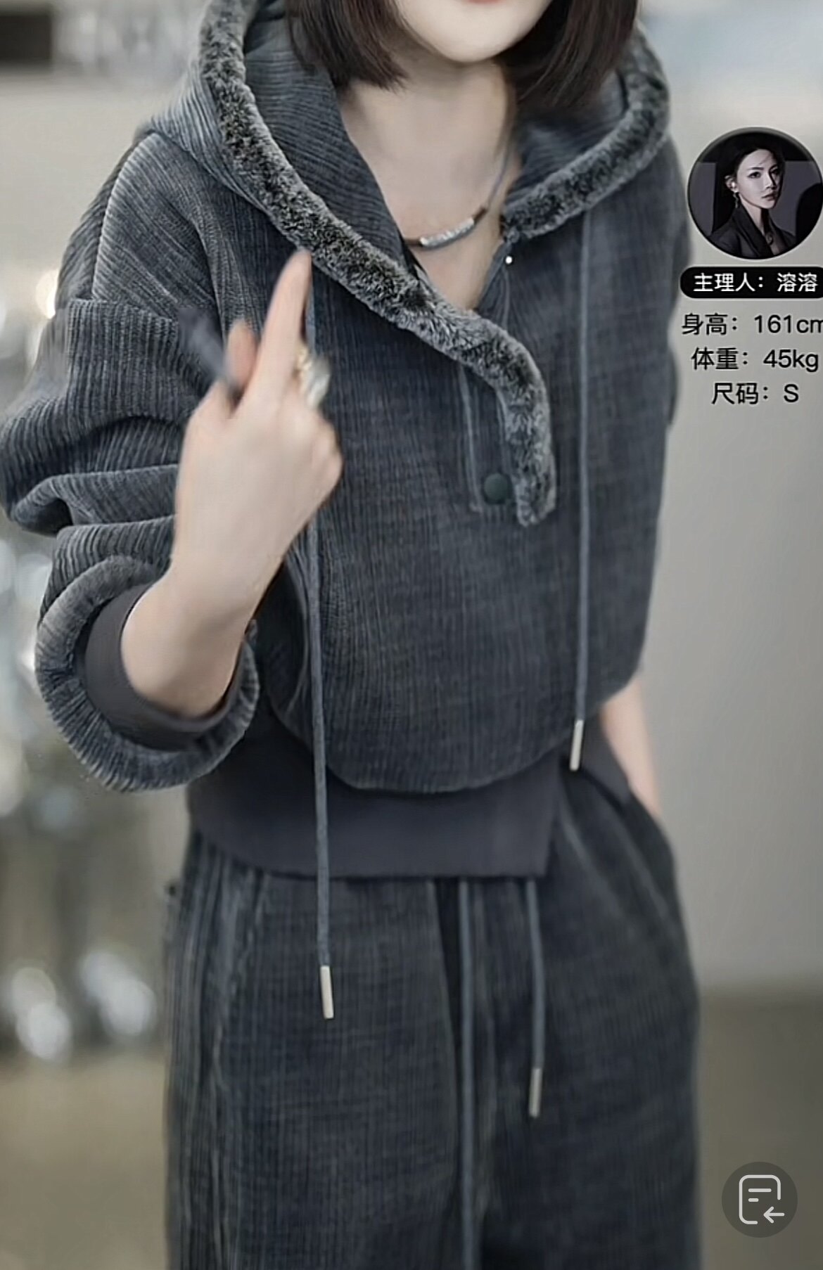 冬季加绒灯芯绒连帽毛领拼接卫衣套装炸街高级感休闲卫裤两件套潮
