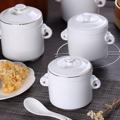 鱼翅盅骨瓷纯白圆形高档描金炖锅