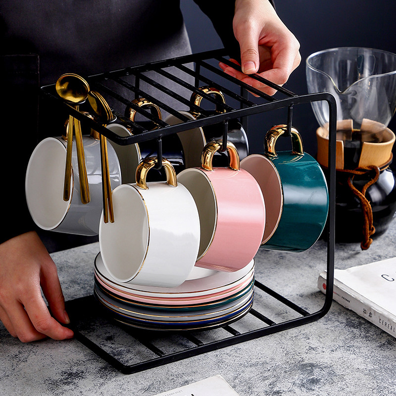 北欧咖啡杯碟绿色奢华金边下午