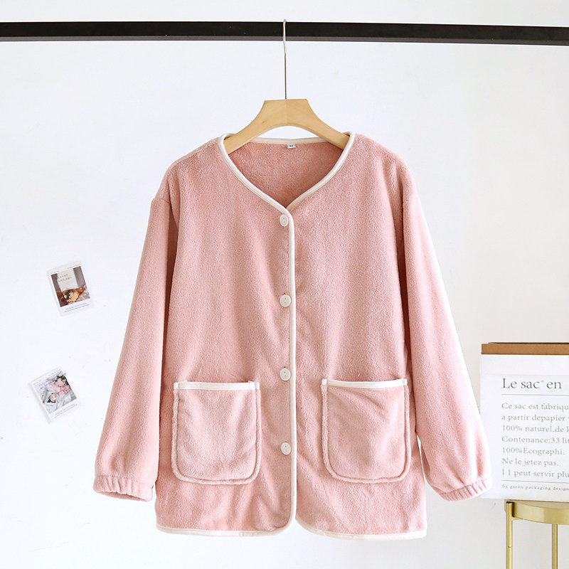 가을 겨울 두꺼운 산호 벨벳 인터넷 연예인 인기 홈웨어 플란넬 가디건 여성용 싱글 탑 새 잠옷