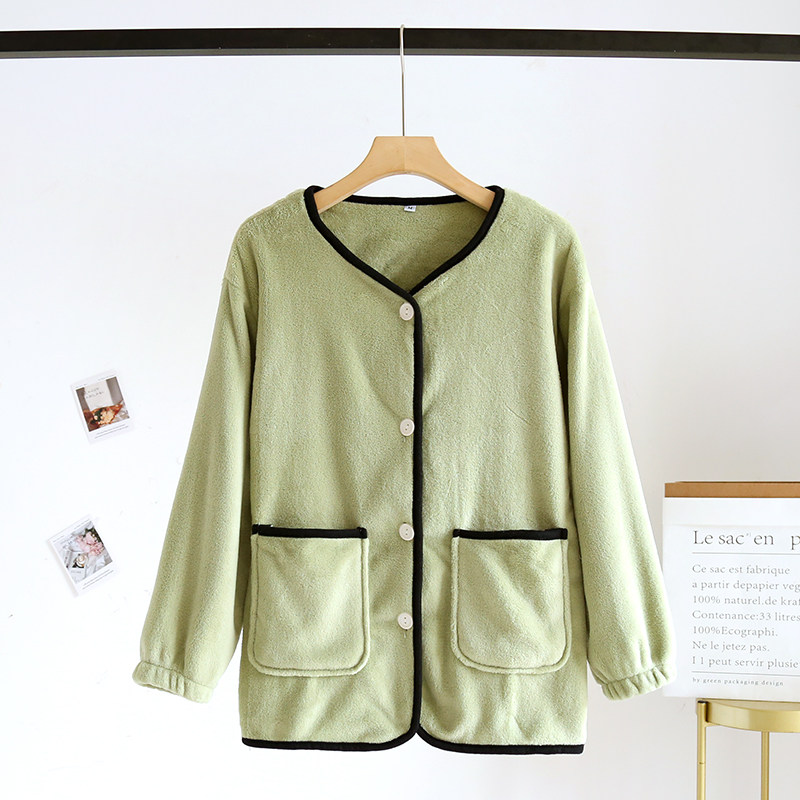 가을 겨울 두꺼운 산호 벨벳 인터넷 연예인 인기 홈웨어 플란넬 가디건 여성용 싱글 탑 새 잠옷