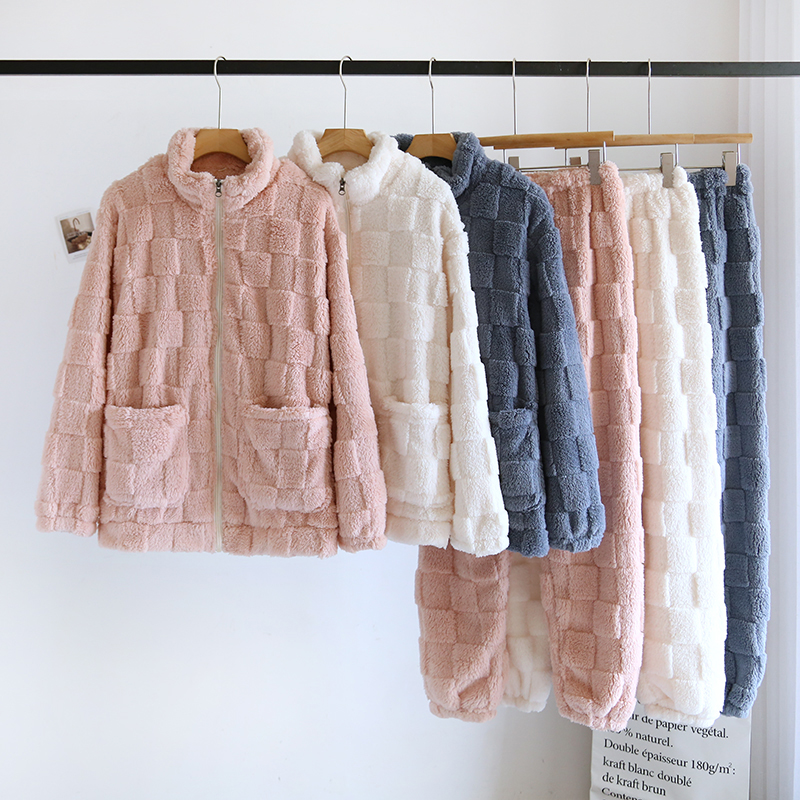 加绒法兰绒拉链家居服冬季