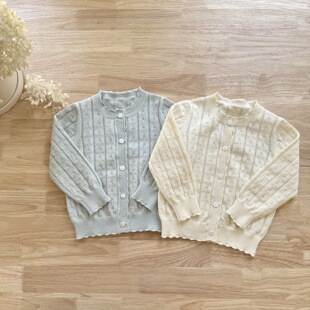 BangBang饱饱ins风女童春夏镂空针织开衫 上衣 背心两件套针织衫