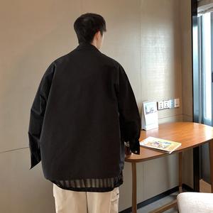 网格拼接高品质得物抖音假两件工装衬衫领开衫夹克外套DYC001-P90图片