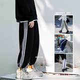 @港风外景K200秋冬三条杠休闲裤纯色抽绳束脚运动裤男-P45-控68，男装休闲裤，星座216(原A116)