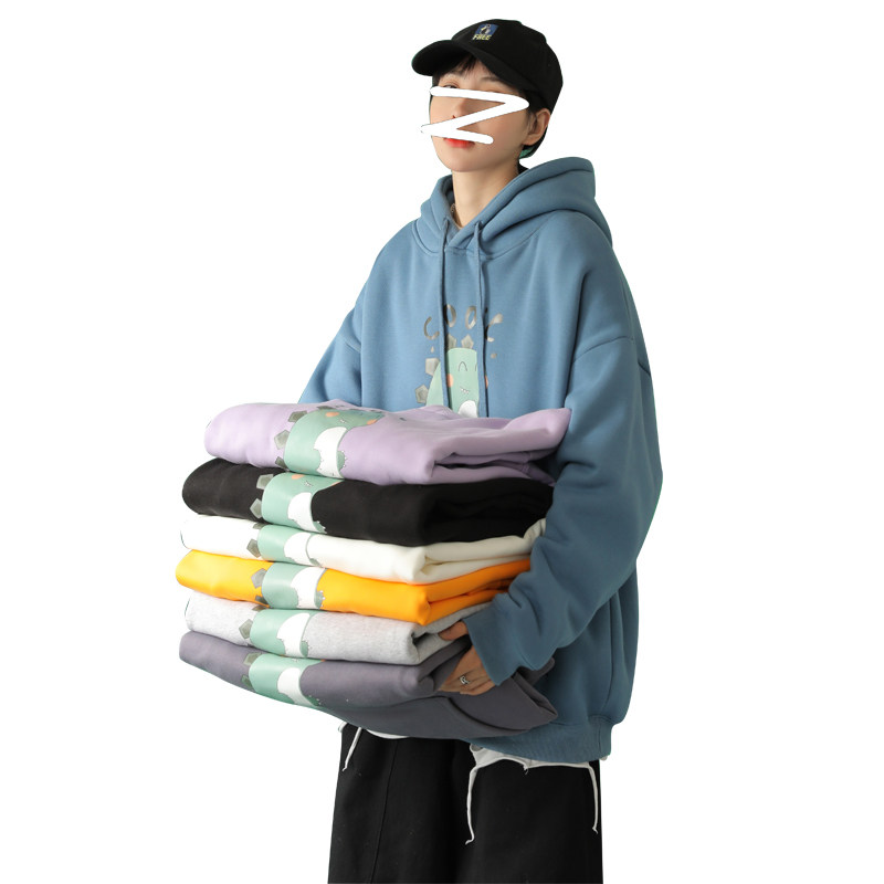 @中性蓝墙加绒加厚小恐龙印花连帽卫衣男秋冬男外套W519-P45控68,男装卫衣,星座216(原A116)