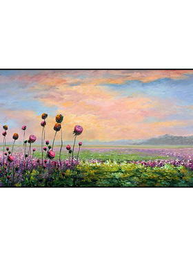 简约紫色风景定制包邮纯手绘油画