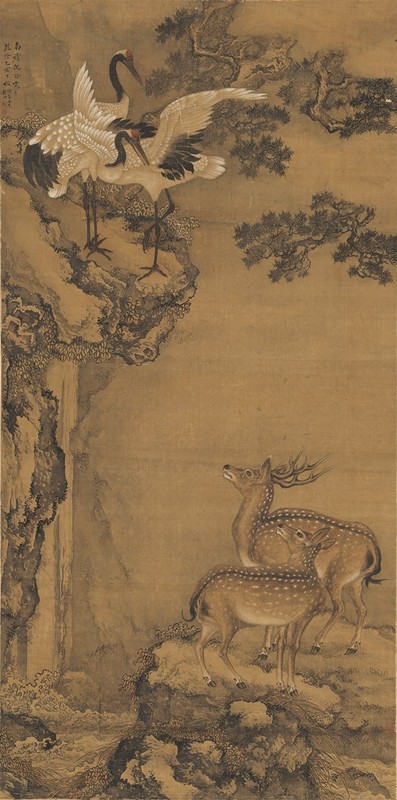 清沈铨鹤鹿长春原大挂轴仿古画仿古字画高清原作版画微喷装裱范本