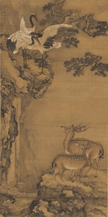 清沈铨鹤鹿长春原大挂轴仿古画仿古字画高清原作版画微喷装裱范本