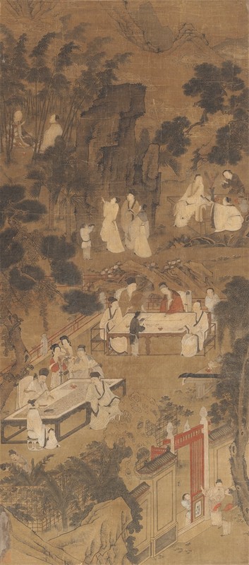 明仇英西园雅集图高清微喷原大复制品装裱临摹画稿国画