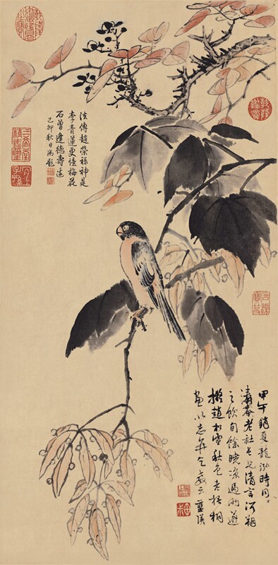 明蓝瑛秋色梧桐图高清微喷原大复制品装裱临摹画稿国画