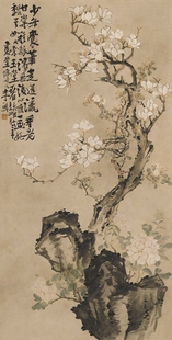 清李鱓玉兰牡丹图原大挂画客厅装饰高清复制品微喷卷轴范本立轴