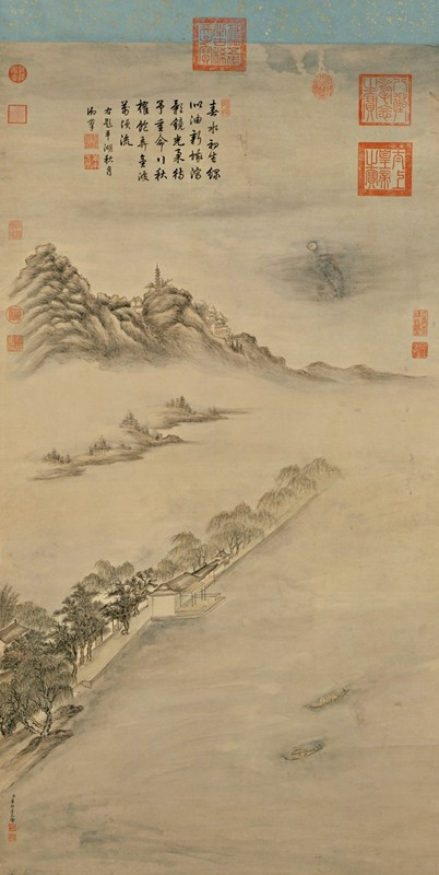 清董邦达平湖秋月高清微喷原大复制品装裱临摹画稿国画